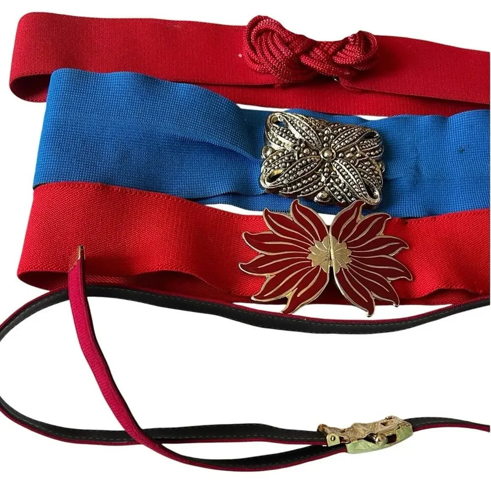 Vintage 80's stretch belts decorative buckle multi color costume retro